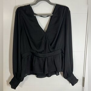 Express Black Peplum V Neck Long Sleeve Top Size L Large